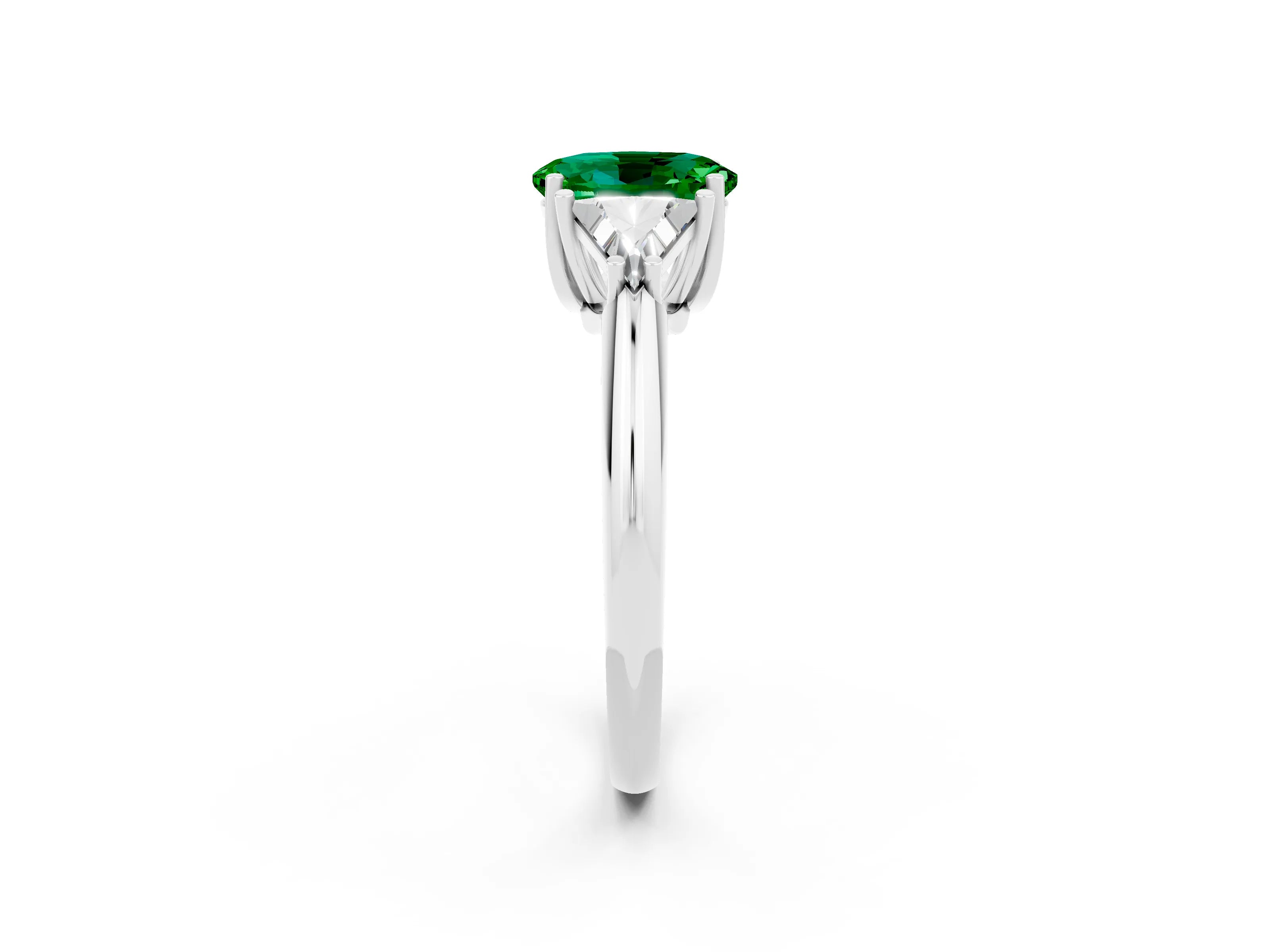 White gold Three-Stone Oval Cut Cut Diamond Ring with Trillion Side Stones and Four-Prong Setting_2