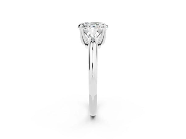 White gold Three-Stone Oval Cut Moissanite Engagement Ring with Trillion Side Stones and Prong Setting