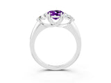 White gold Three-Stone Oval Cut Cut Diamond Ring with Trillion Side Stones and Four-Prong Setting_3