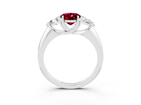 White gold Three-Stone Oval Cut Cut Diamond Ring with Trillion Side Stones and Four-Prong Setting_3