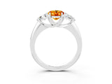 White gold Three-Stone Oval Cut Cut Diamond Ring with Trillion Side Stones and Four-Prong Setting_3