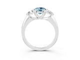 White gold Three-Stone Oval Cut Cut Diamond Ring with Trillion Side Stones and Four-Prong Setting_3