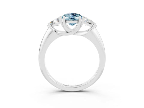 White gold Three-Stone Oval Cut Cut Diamond Ring with Trillion Side Stones and Four-Prong Setting_3