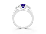 White gold Three-Stone Oval Cut Cut Diamond Ring with Trillion Side Stones and Four-Prong Setting_3