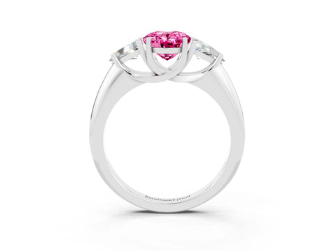 White gold Three-Stone Oval Cut Cut Diamond Ring with Trillion Side Stones and Four-Prong Setting_3