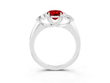 White gold Three-Stone Oval Cut Cut Diamond Ring with Trillion Side Stones and Four-Prong Setting_3