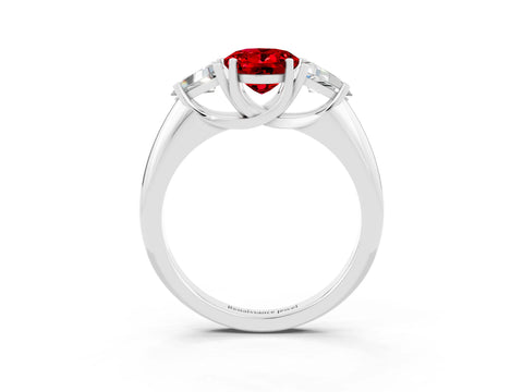 White gold Three-Stone Oval Cut Cut Diamond Ring with Trillion Side Stones and Four-Prong Setting_3