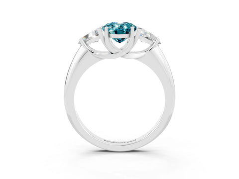 White gold Three-Stone Oval Cut Cut Diamond Ring with Trillion Side Stones and Four-Prong Setting_3