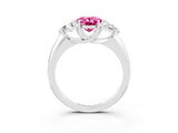 White gold Three-Stone Oval Cut Cut Diamond Ring with Trillion Side Stones and Four-Prong Setting_3