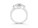 White gold Three-Stone Oval Cut Cut Diamond Ring with Trillion Side Stones and Four-Prong Setting_3