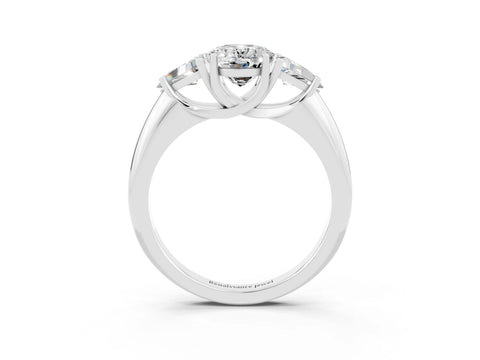 White gold Three-Stone Oval Cut Cut Diamond Ring with Trillion Side Stones and Four-Prong Setting_3