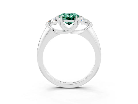 White gold Three-Stone Oval Cut Cut Diamond Ring with Trillion Side Stones and Four-Prong Setting_3