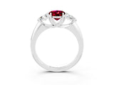 White gold Three-Stone Oval Cut Cut Diamond Ring with Trillion Side Stones and Four-Prong Setting_3