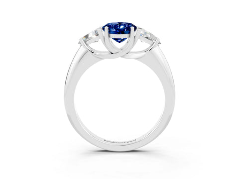 White gold Three-Stone Oval Cut Cut Diamond Ring with Trillion Side Stones and Four-Prong Setting_3