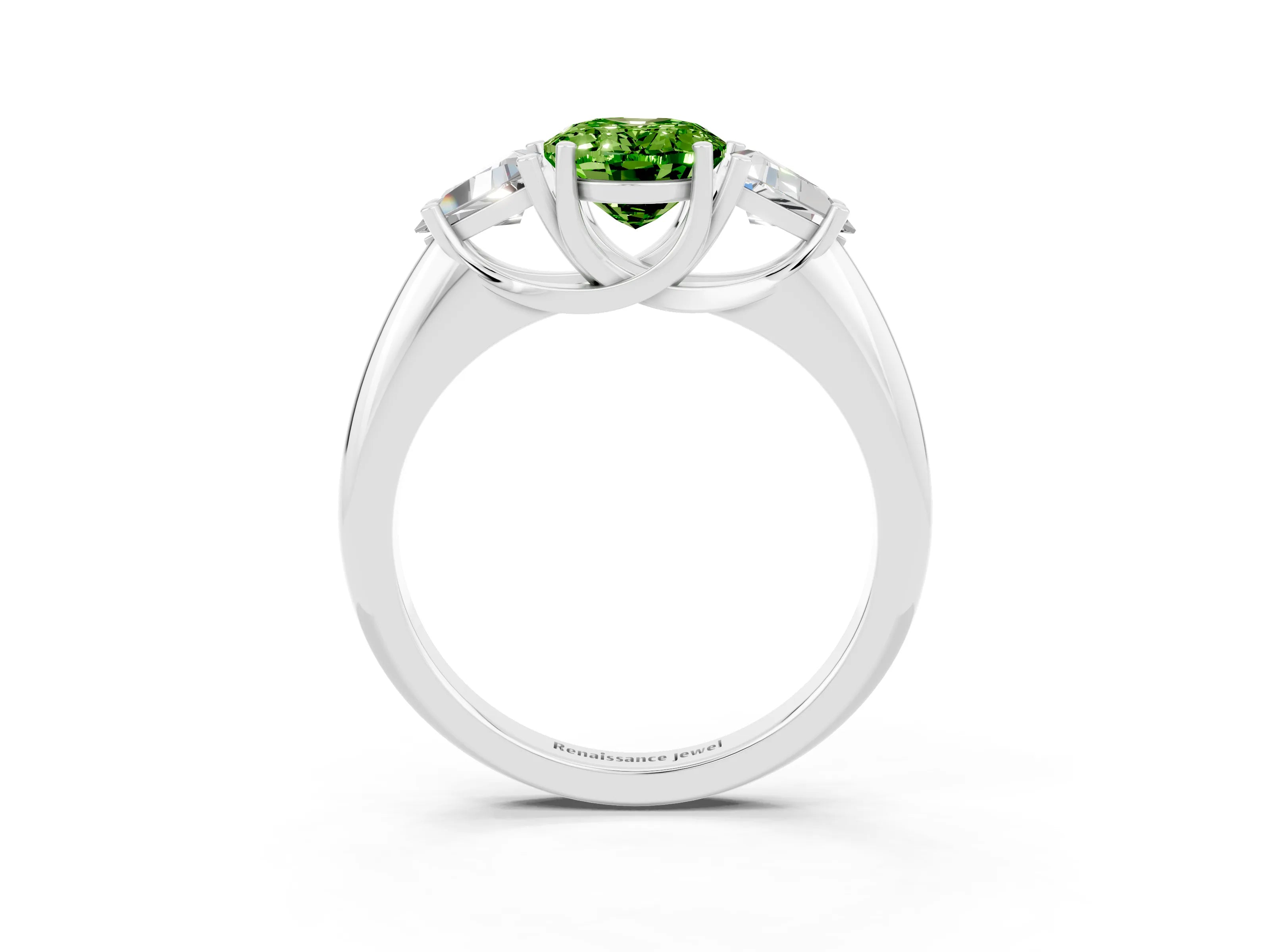 White gold Three-Stone Oval Cut Cut Diamond Ring with Trillion Side Stones and Four-Prong Setting_3