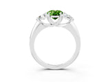 White gold Three-Stone Oval Cut Cut Diamond Ring with Trillion Side Stones and Four-Prong Setting_3