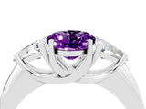 White gold Three-Stone Oval Cut Cut Diamond Ring with Trillion Side Stones and Four-Prong Setting_4