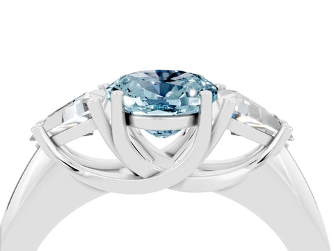 White gold Three-Stone Oval Cut Cut Diamond Ring with Trillion Side Stones and Four-Prong Setting_4