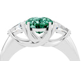 White gold Three-Stone Oval Cut Cut Diamond Ring with Trillion Side Stones and Four-Prong Setting_4