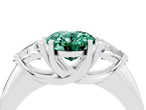 White gold Three-Stone Oval Cut Cut Diamond Ring with Trillion Side Stones and Four-Prong Setting_4