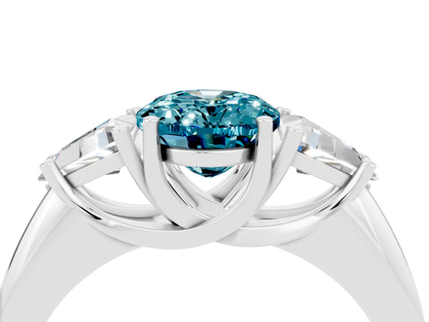 White gold Three-Stone Oval Cut Cut Diamond Ring with Trillion Side Stones and Four-Prong Setting_4