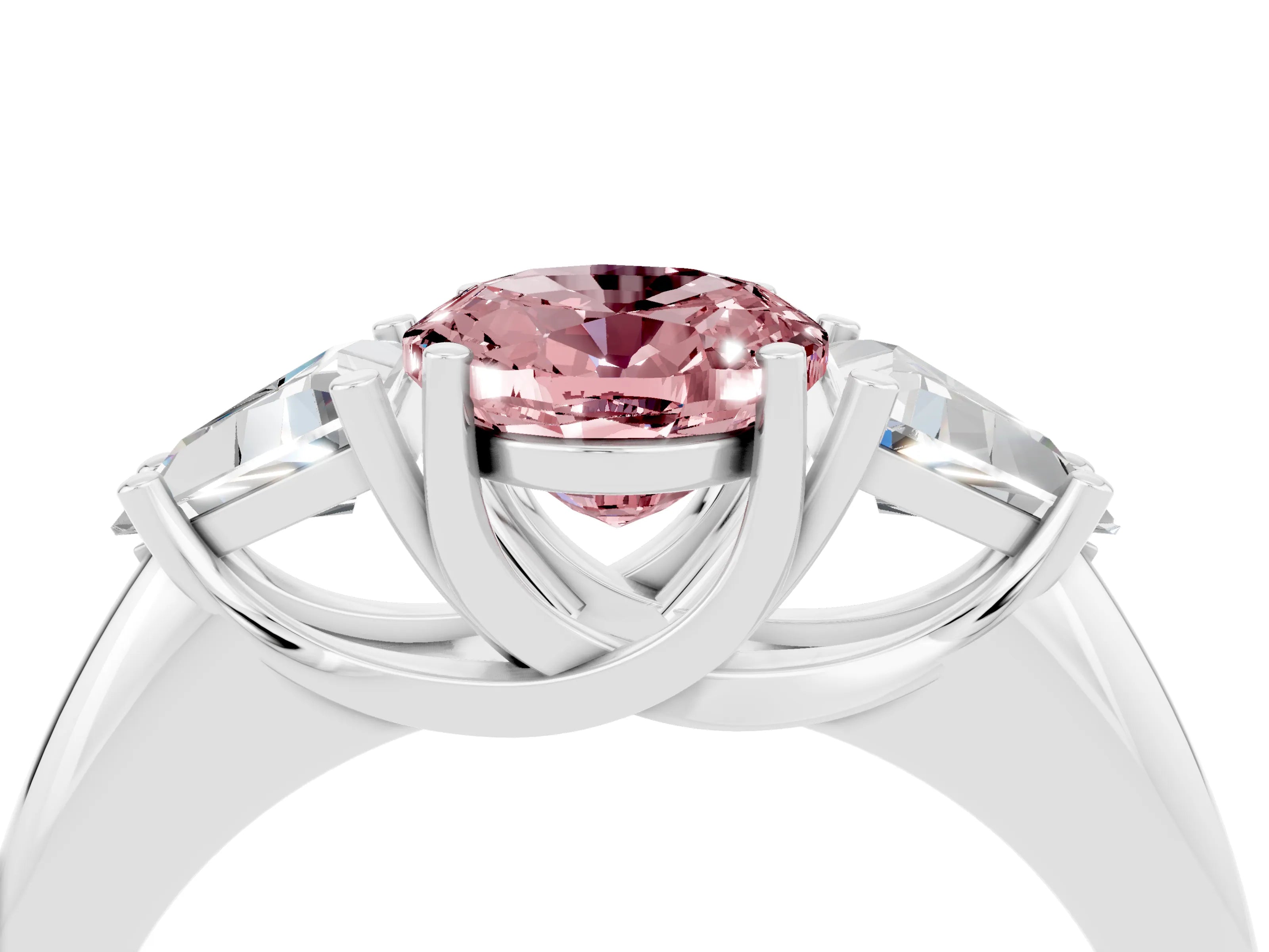White gold Three-Stone Oval Cut Cut Diamond Ring with Trillion Side Stones and Four-Prong Setting_4