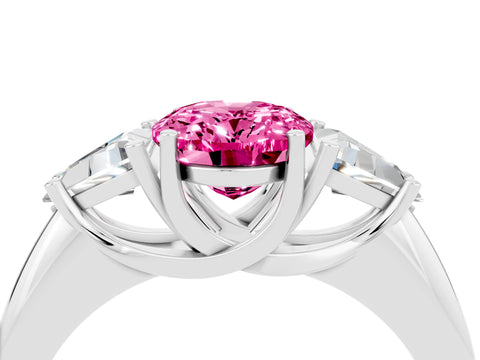 White gold Three-Stone Oval Cut Cut Diamond Ring with Trillion Side Stones and Four-Prong Setting_4
