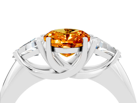 White gold Three-Stone Oval Cut Cut Diamond Ring with Trillion Side Stones and Four-Prong Setting_4