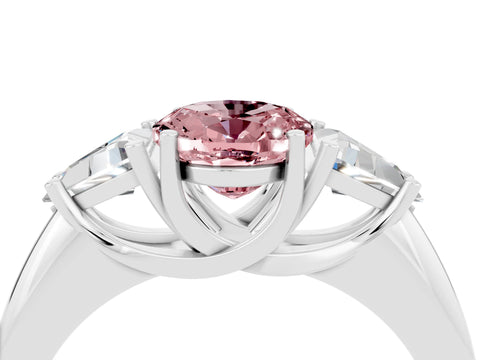 White gold Three-Stone Oval Cut Cut Diamond Ring with Trillion Side Stones and Four-Prong Setting_4