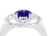 White gold Three-Stone Oval Cut Cut Diamond Ring with Trillion Side Stones and Four-Prong Setting_4