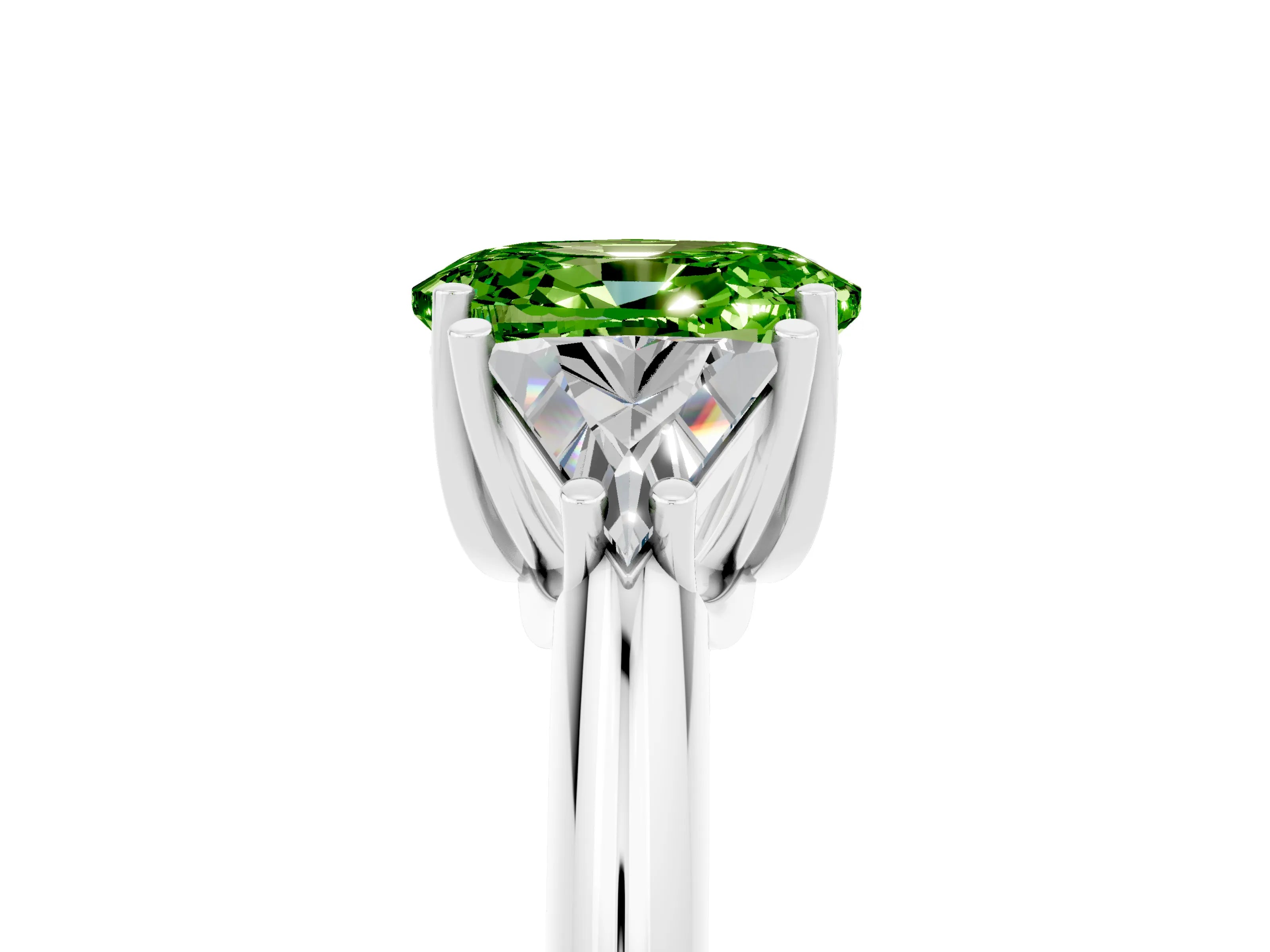White gold Three-Stone Oval Cut Cut Diamond Ring with Trillion Side Stones and Four-Prong Setting_5
