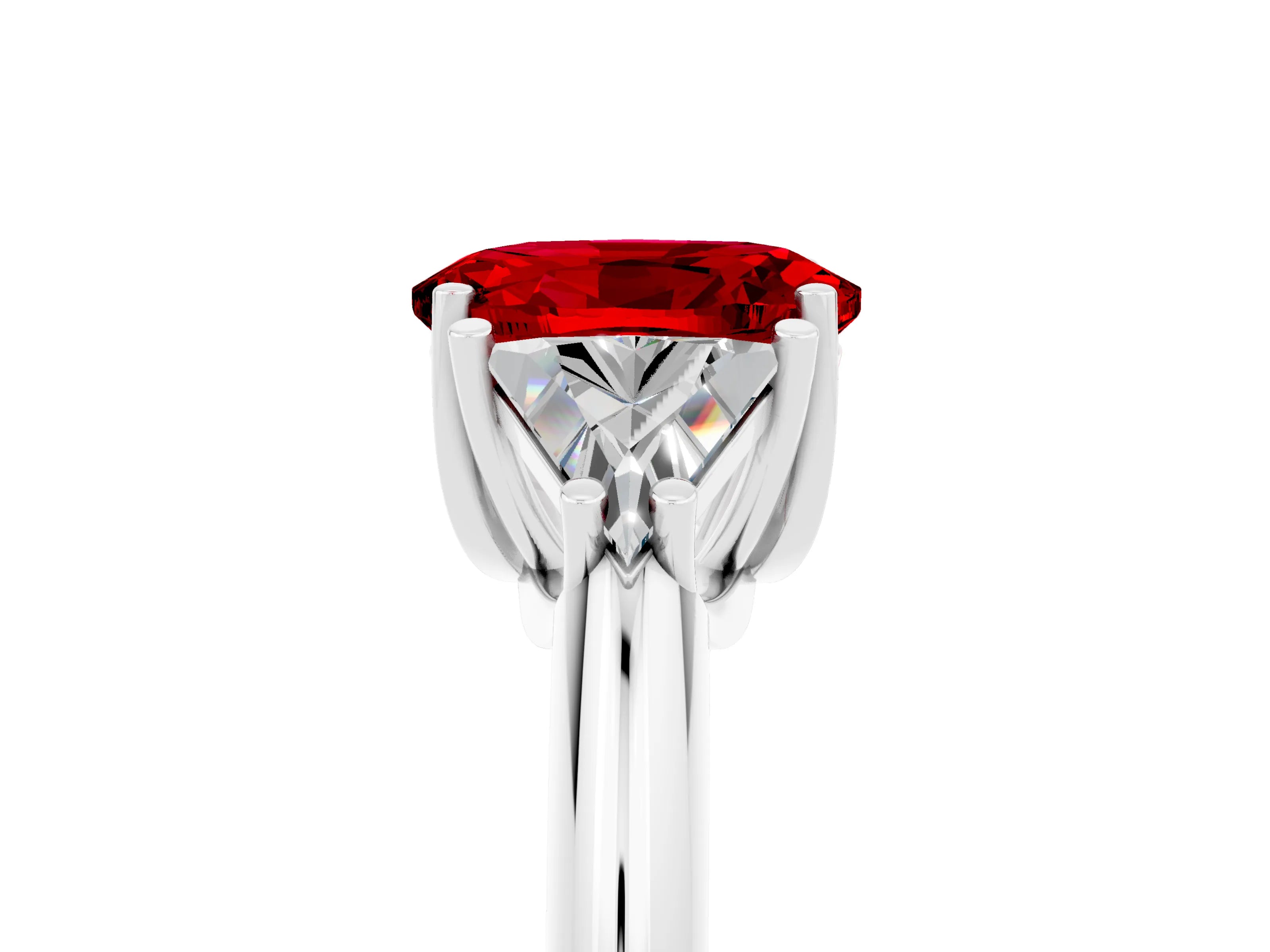 White gold Three-Stone Oval Cut Cut Diamond Ring with Trillion Side Stones and Four-Prong Setting_5