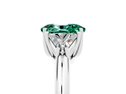 White gold Three-Stone Oval Cut Cut Diamond Ring with Trillion Side Stones and Four-Prong Setting_5