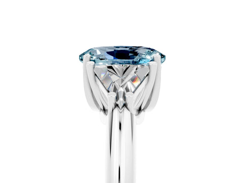 White gold Three-Stone Oval Cut Cut Diamond Ring with Trillion Side Stones and Four-Prong Setting_5