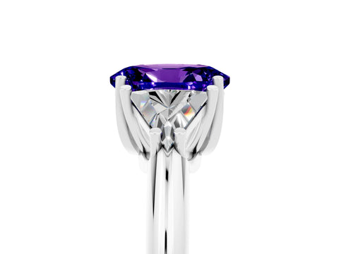 White gold Three-Stone Oval Cut Cut Diamond Ring with Trillion Side Stones and Four-Prong Setting_5