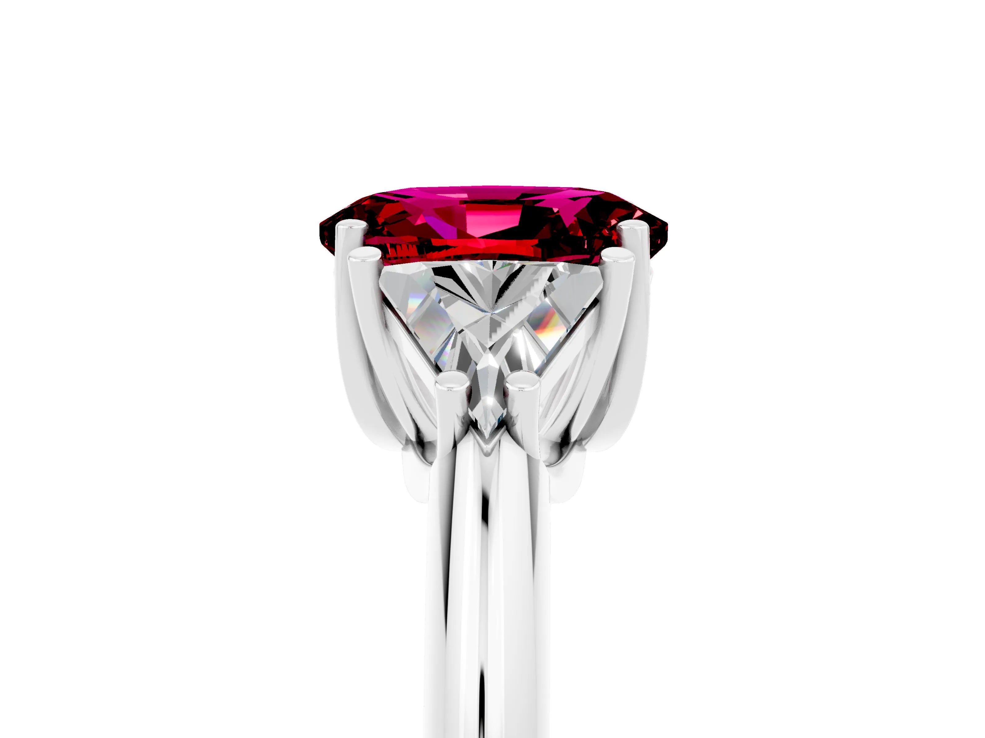 White gold Three-Stone Oval Cut Cut Diamond Ring with Trillion Side Stones and Four-Prong Setting_5