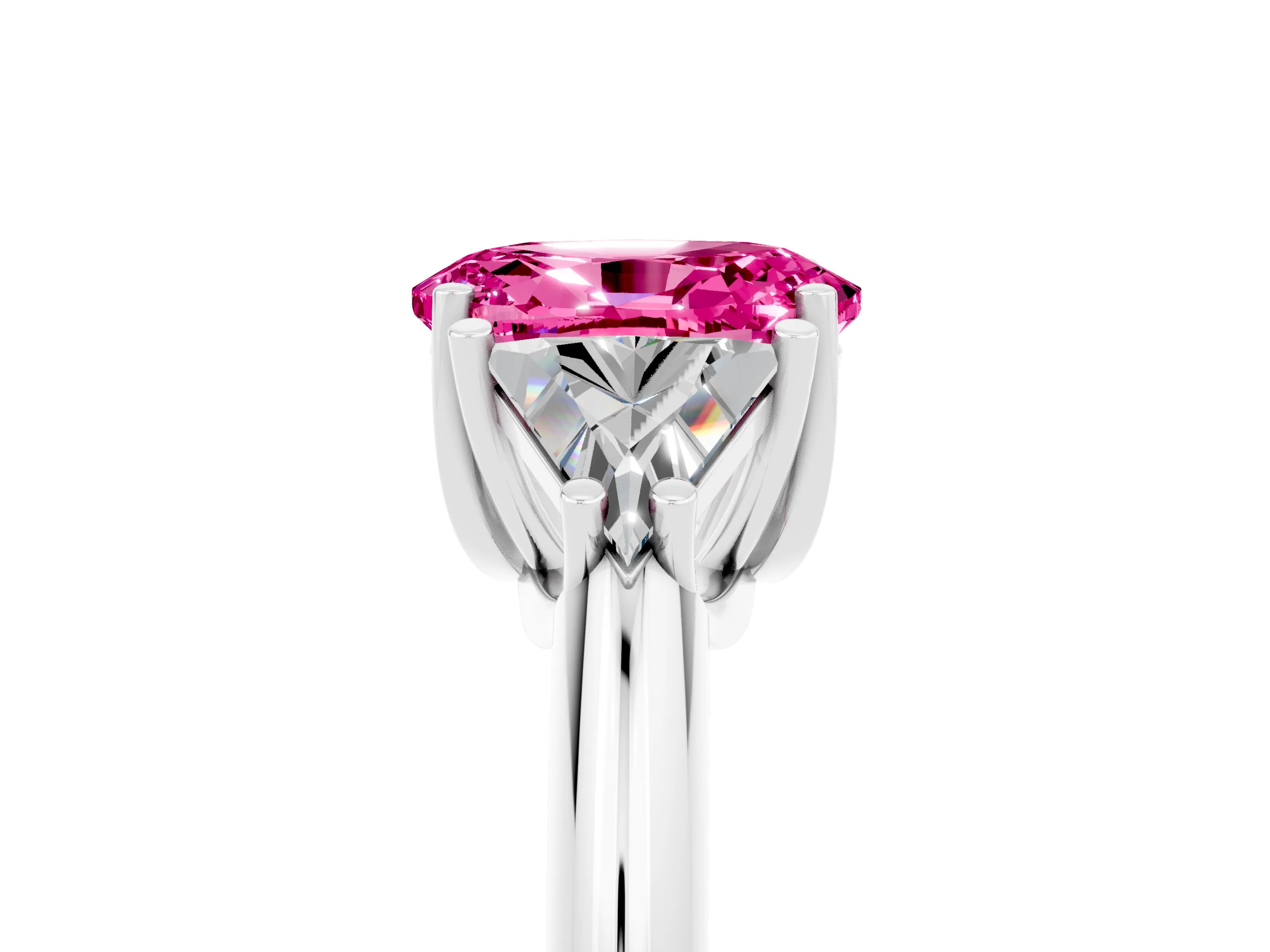 White gold Three-Stone Oval Cut Cut Diamond Ring with Trillion Side Stones and Four-Prong Setting_5