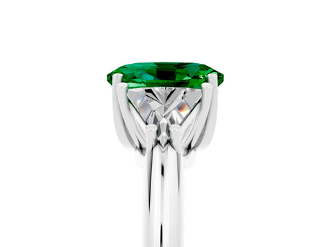 White gold Three-Stone Oval Cut Cut Diamond Ring with Trillion Side Stones and Four-Prong Setting_5