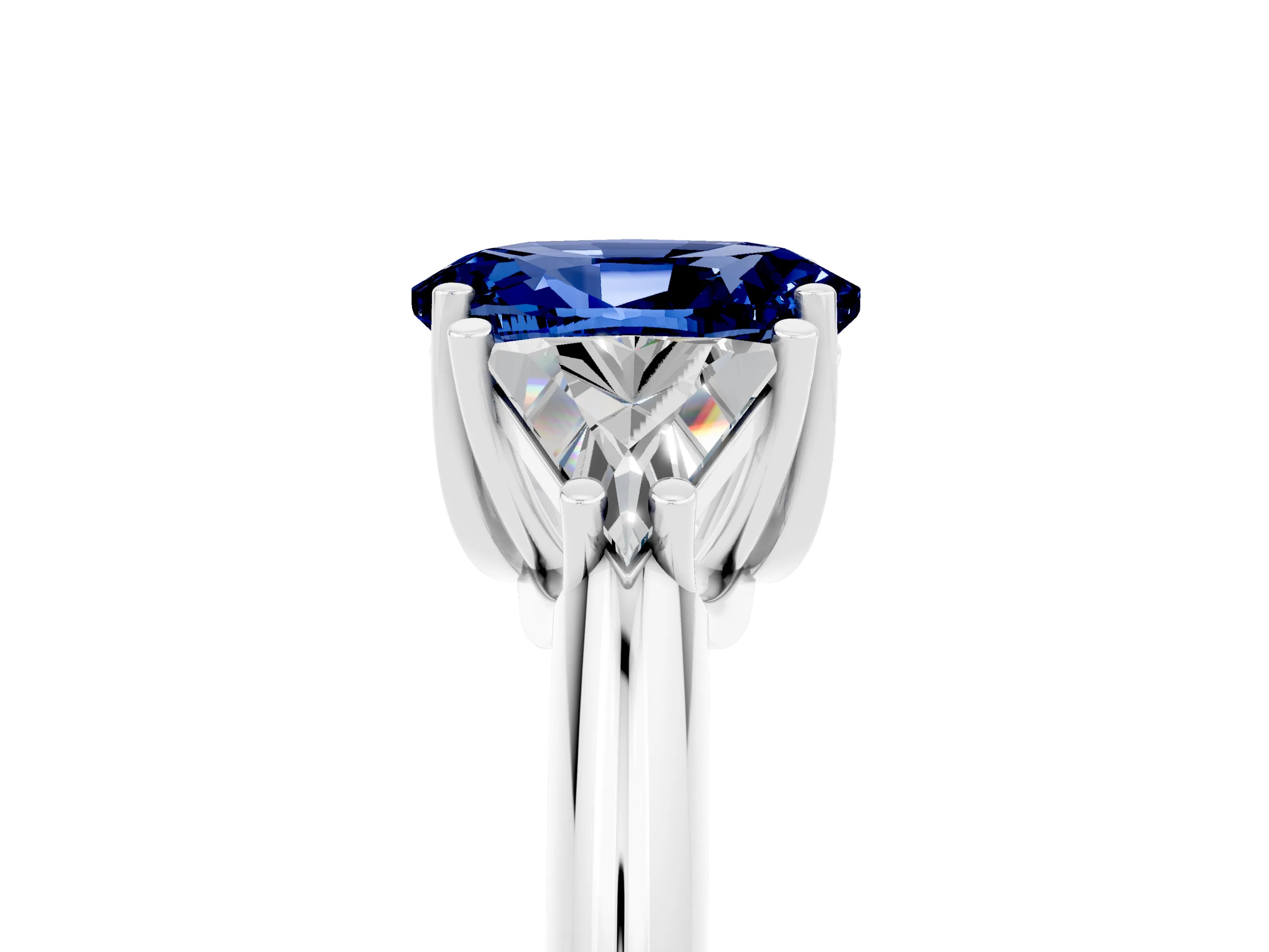 White gold Three-Stone Oval Cut Cut Diamond Ring with Trillion Side Stones and Four-Prong Setting_5