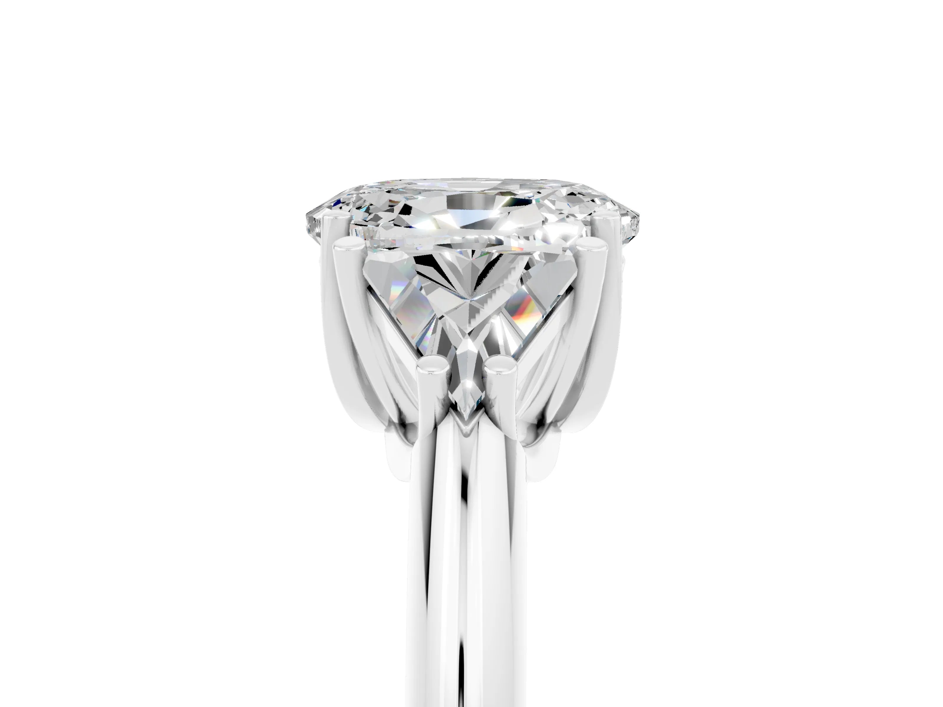White gold Three-Stone Oval Cut Cut Diamond Ring with Trillion Side Stones and Four-Prong Setting_5