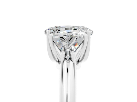 White gold Three-Stone Oval Cut Cut Diamond Ring with Trillion Side Stones and Four-Prong Setting_5