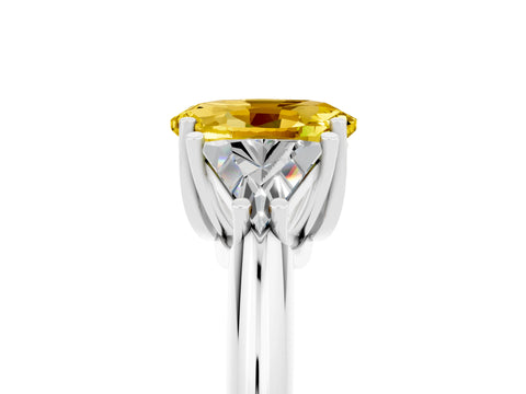 White gold Three-Stone Oval Cut Cut Diamond Ring with Trillion Side Stones and Four-Prong Setting_5
