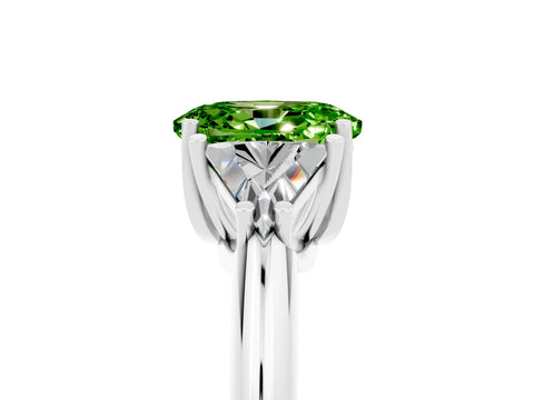 White gold Three-Stone Oval Cut Cut Diamond Ring with Trillion Side Stones and Four-Prong Setting_5