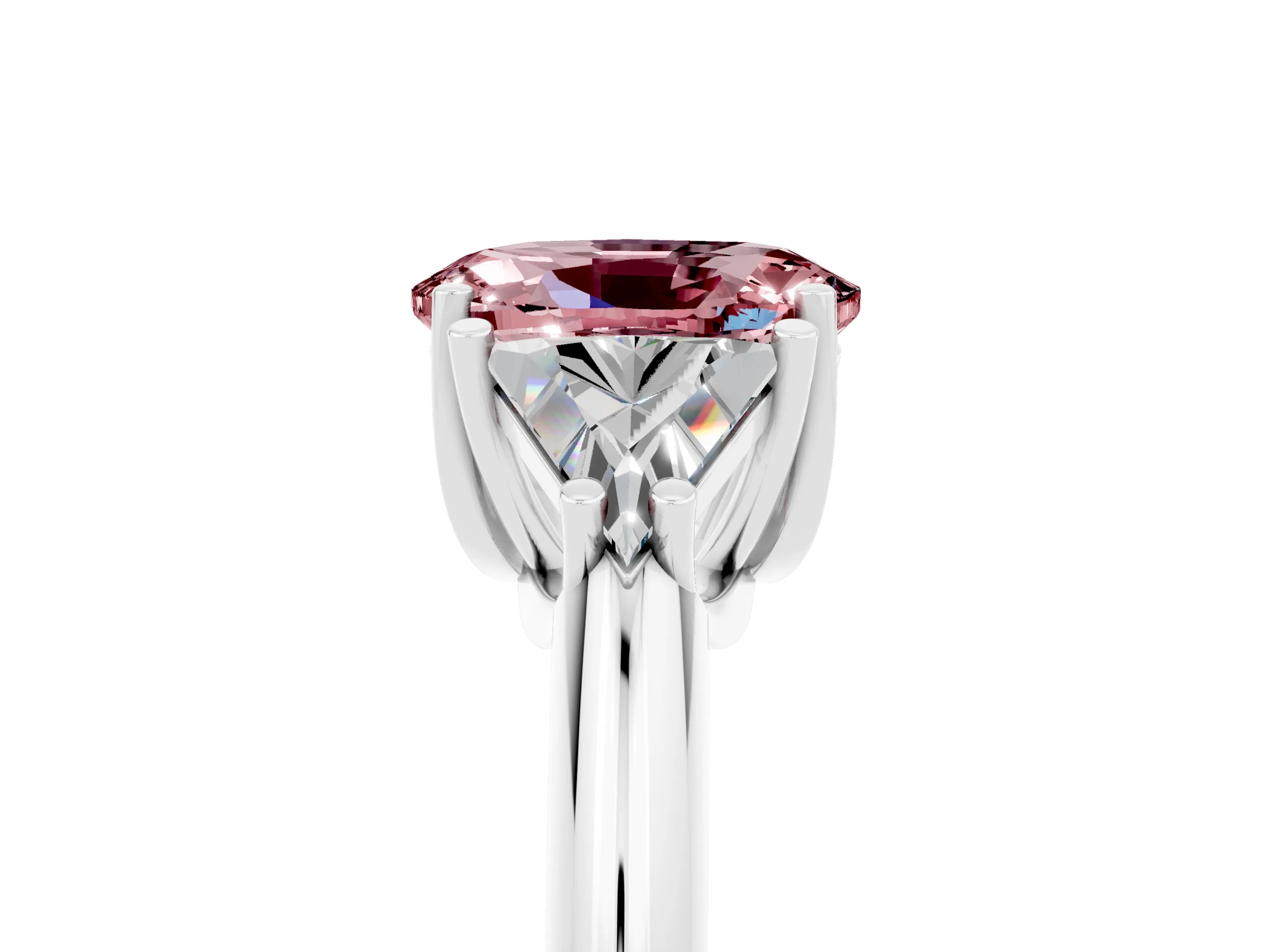 White gold Three-Stone Oval Cut Cut Diamond Ring with Trillion Side Stones and Four-Prong Setting_5
