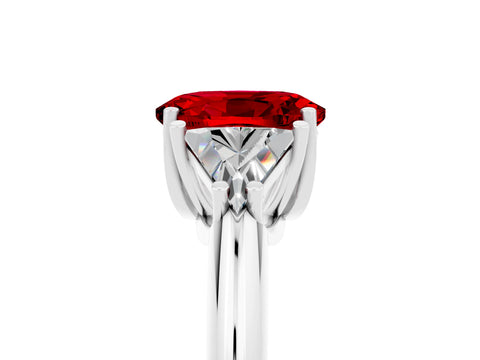 White gold Three-Stone Oval Cut Cut Diamond Ring with Trillion Side Stones and Four-Prong Setting_5