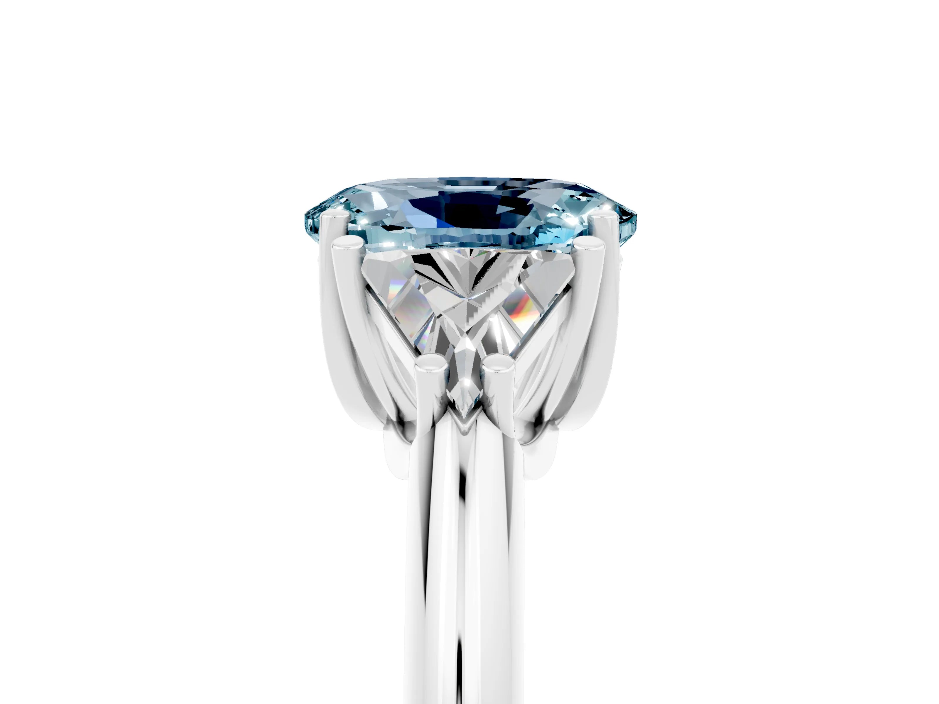White gold Three-Stone Oval Cut Cut Diamond Ring with Trillion Side Stones and Four-Prong Setting_5