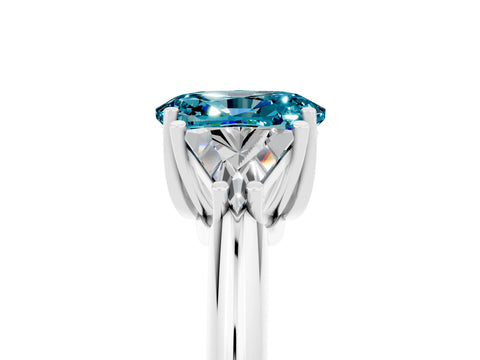 White gold Three-Stone Oval Cut Cut Diamond Ring with Trillion Side Stones and Four-Prong Setting_5