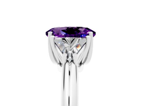 White gold Three-Stone Oval Cut Cut Diamond Ring with Trillion Side Stones and Four-Prong Setting_5