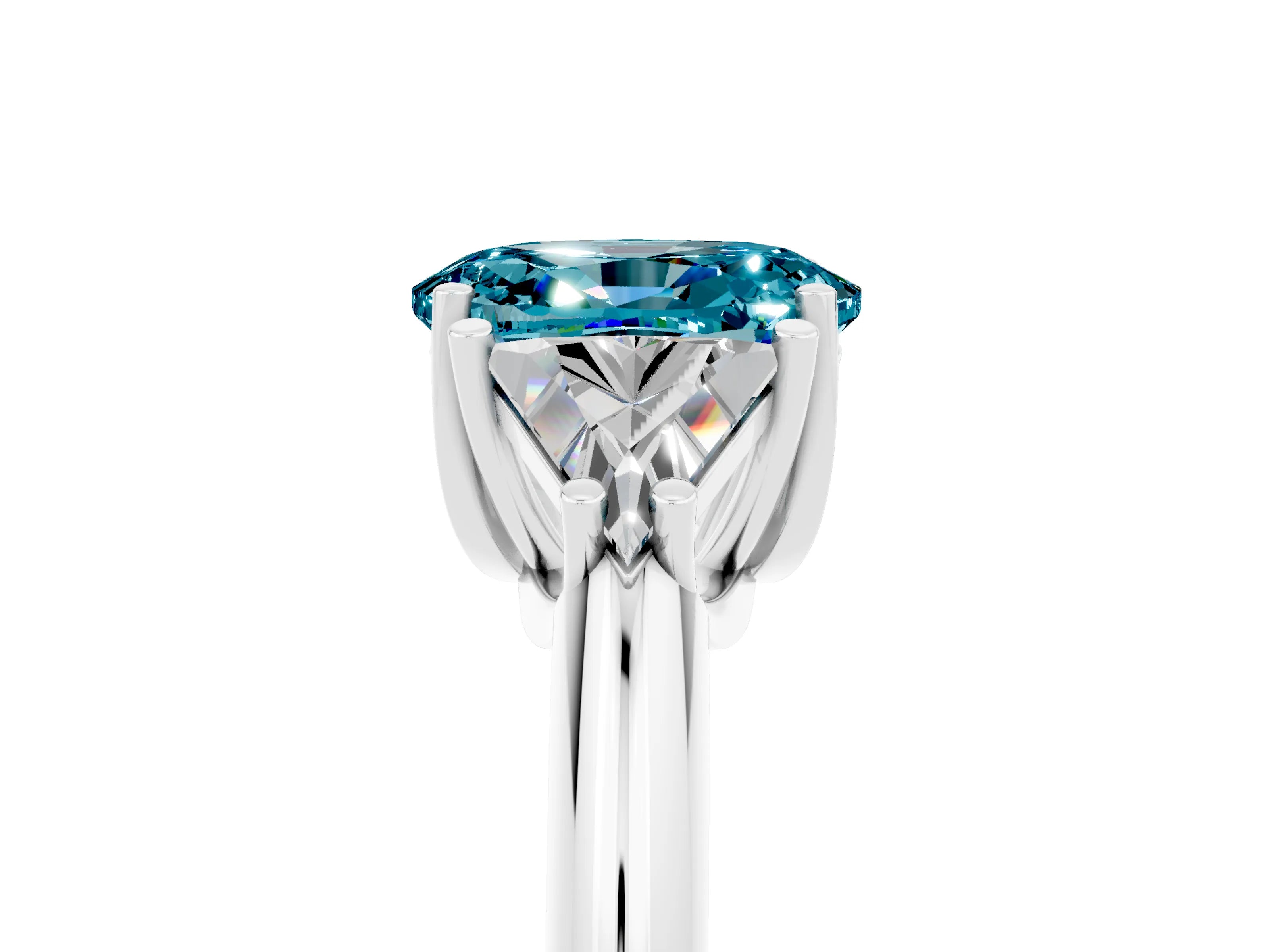 White gold Three-Stone Oval Cut Cut Diamond Ring with Trillion Side Stones and Four-Prong Setting_5