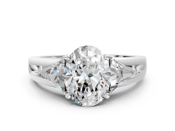 White Gold Princess Cut Trillion Three Stone Engagement Ring Setting